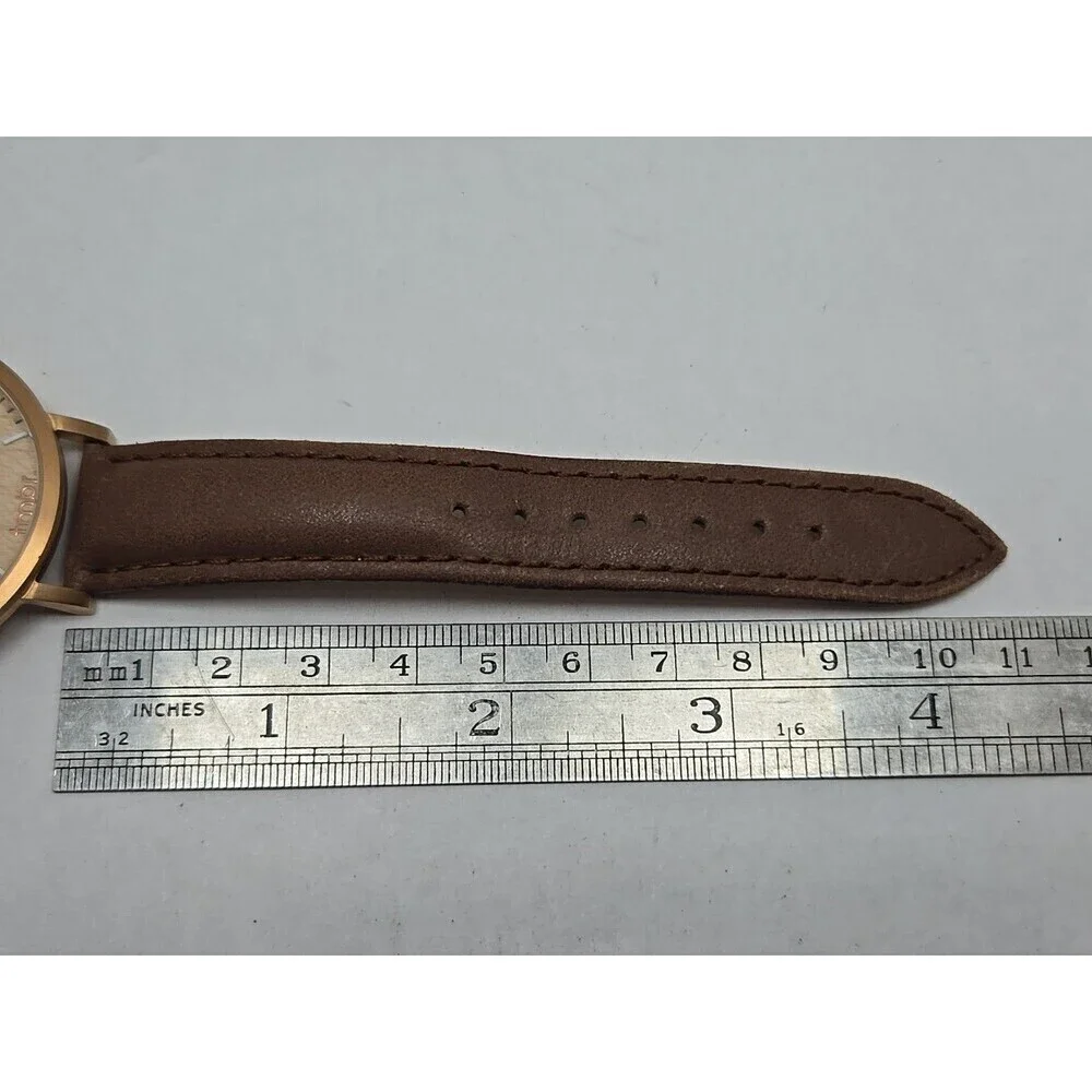 Tmbr The Helm Wood Dial Watch Rose Gold Tone 40mm Brown Leather New Battery